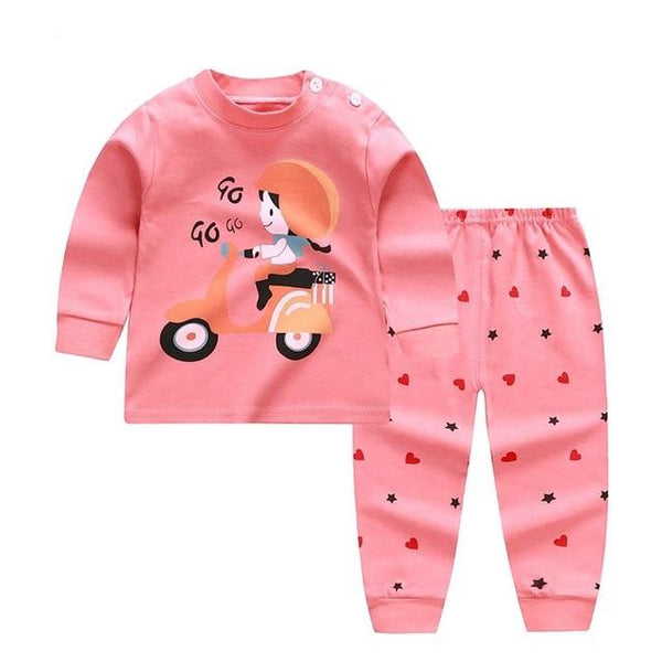 Kids Boys Girls Pajama Sets Cartoon Print Long Sleeve O-Neck Cute T-Shirt Tops with Pants Toddler Baby Autumn Sleeping Clothes