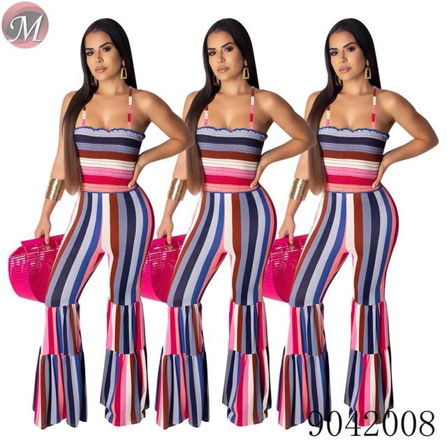 Sexy suspender smocking stitch flared women long jumpsuit