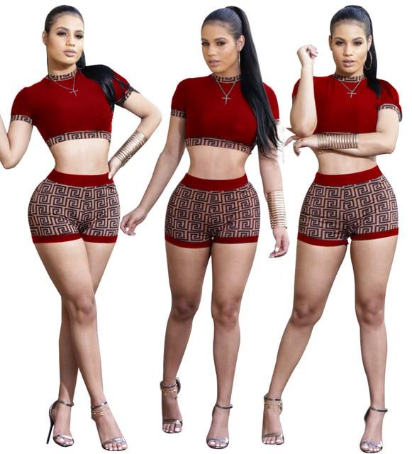 HOT sale women sports crop top and mini shorts two piece set