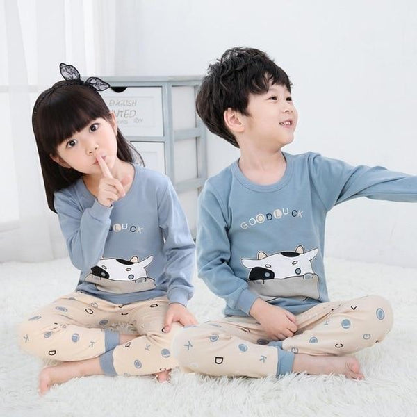 Kids Pajamas 2019 Autumn Girls Boys Sleepwear Nightwear Baby Infant Clothes Animal Cartoon Pajama Sets Cotton Children's Pyjamas
