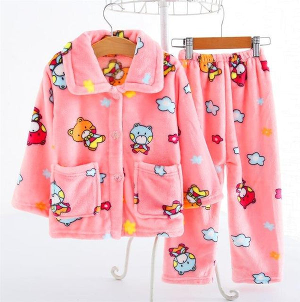 Warmed for winter Pijamas Kids Flannel Pijama set Baby boy girl Cartoon printing Pajamas Children sleepwear Infant pajamas
