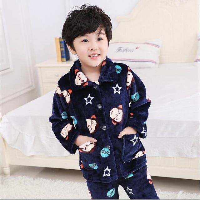 Warmed for winter Pijamas Kids Flannel Pijama set Baby boy girl Cartoon printing Pajamas Children sleepwear Infant pajamas