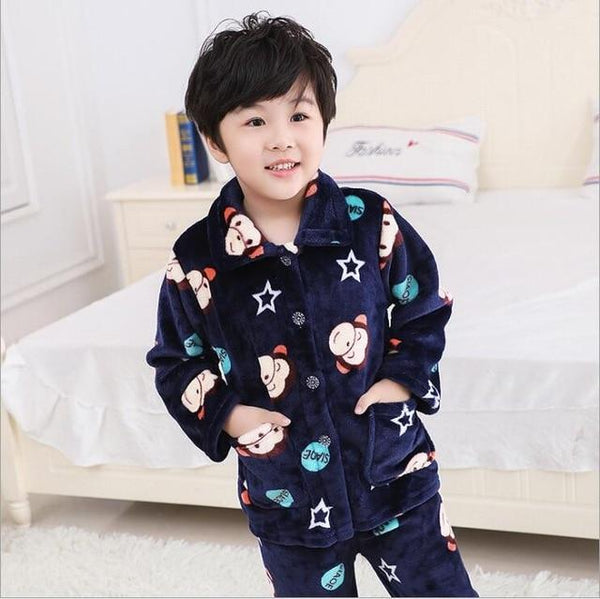 Warmed for winter Pijamas Kids Flannel Pijama set Baby boy girl Cartoon printing Pajamas Children sleepwear Infant pajamas