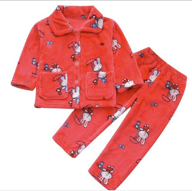 Warmed for winter Pijamas Kids Flannel Pijama set Baby boy girl Cartoon printing Pajamas Children sleepwear Infant pajamas