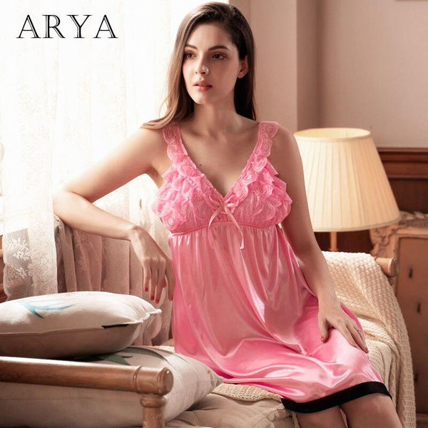ARYA  Women Sexy Night Dress Sleep Wear Lace Nightgown Sleep Wear  Pijama Slits Nightdress V-neck Nightie Vintage Sleepwear
