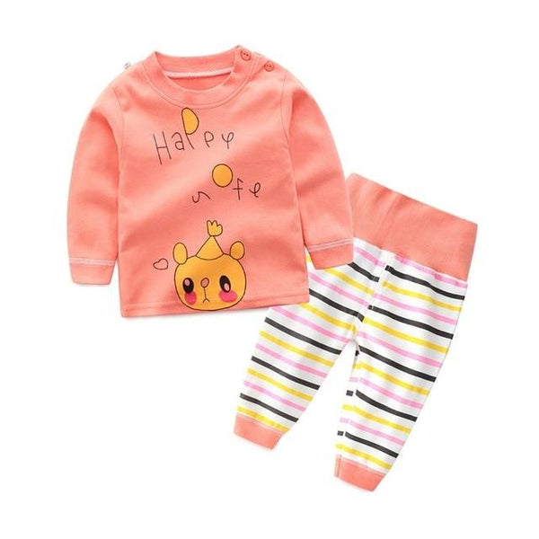 Kids Boys Pajama Sets Cartoon Print Long Sleeve O-Neck Cute T-Shirt Tops with Pants Baby Girls Child Autumn Sleeping Clothes