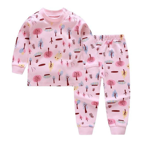 Kids Boys Pajama Sets Cartoon Print Long Sleeve O-Neck Cute T-Shirt Tops with Pants Baby Girls Child Autumn Sleeping Clothes