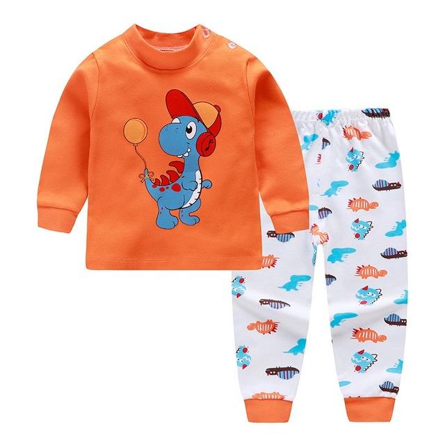 Kids Boys Pajama Sets Cartoon Print Long Sleeve O-Neck Cute T-Shirt Tops with Pants Baby Girls Child Autumn Sleeping Clothes