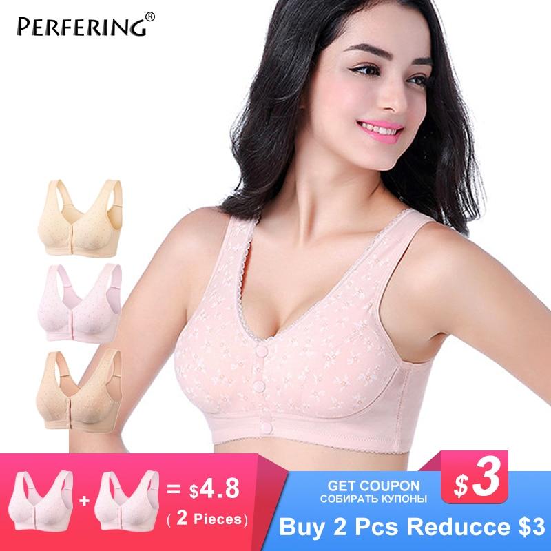 Perfering Front Button Bra Plus Size Comfort Cotton Bra Women Bralette Lingerie Lady Leisure Wireless 34 36 38 40 42 44  B C Cup