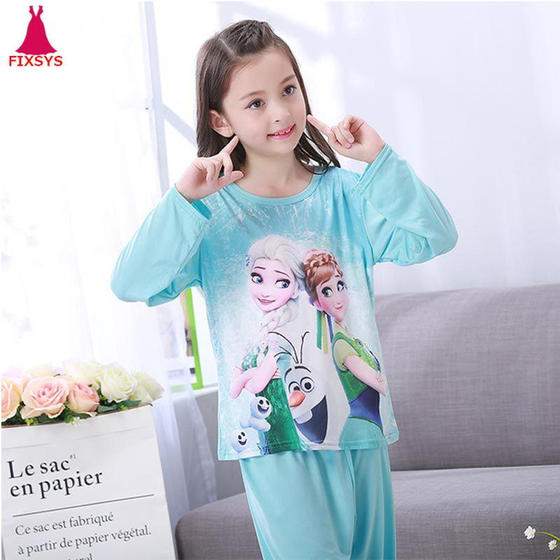 Autumn 2019 Pyjamas Kids Girls Clothes Set Elsa Cartoon Styling Nightwear Print Children's Pajamas Baby Sleepwear Suits 3-13T