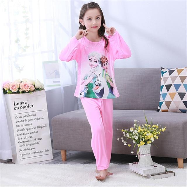 Autumn 2019 Pyjamas Kids Girls Clothes Set Elsa Cartoon Styling Nightwear Print Children's Pajamas Baby Sleepwear Suits 3-13T
