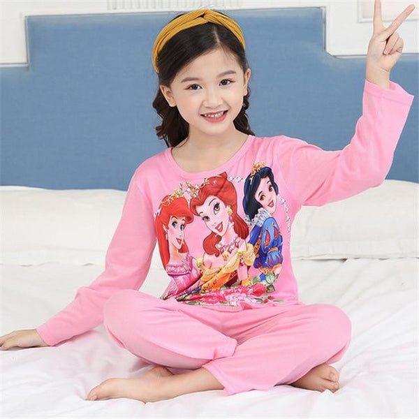 Autumn 2019 Pyjamas Kids Girls Clothes Set Elsa Cartoon Styling Nightwear Print Children's Pajamas Baby Sleepwear Suits 3-13T