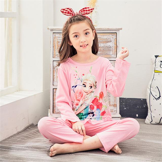 Autumn 2019 Pyjamas Kids Girls Clothes Set Elsa Cartoon Styling Nightwear Print Children's Pajamas Baby Sleepwear Suits 3-13T