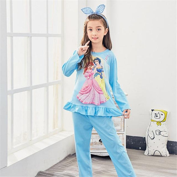 Autumn 2019 Pyjamas Kids Girls Clothes Set Elsa Cartoon Styling Nightwear Print Children's Pajamas Baby Sleepwear Suits 3-13T