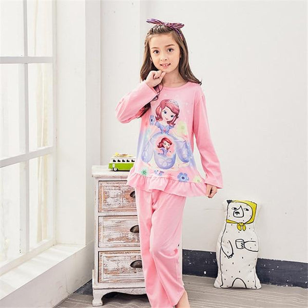 Autumn 2019 Pyjamas Kids Girls Clothes Set Elsa Cartoon Styling Nightwear Print Children's Pajamas Baby Sleepwear Suits 3-13T