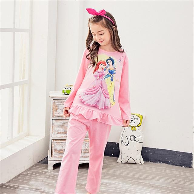 Autumn 2019 Pyjamas Kids Girls Clothes Set Elsa Cartoon Styling Nightwear Print Children's Pajamas Baby Sleepwear Suits 3-13T