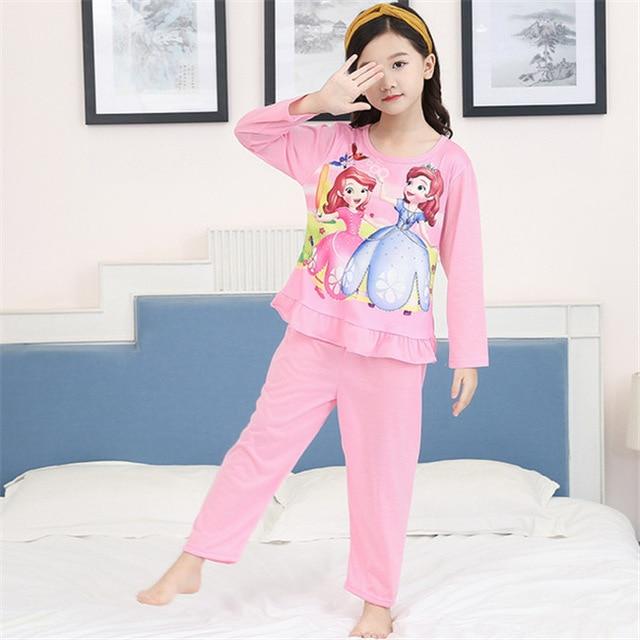 Autumn 2019 Pyjamas Kids Girls Clothes Set Elsa Cartoon Styling Nightwear Print Children's Pajamas Baby Sleepwear Suits 3-13T