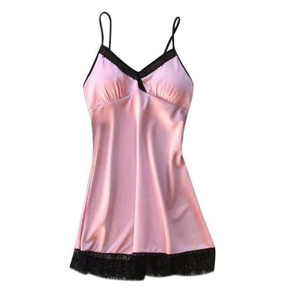 Women Sleepwear Lace Sexy Nightgown Trim Nightie Home Straps Dress Solid Satin Nightdress Ladies Underwear Babydoll Nightwear *B