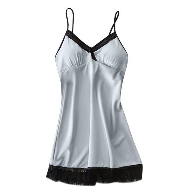 Women Sleepwear Lace Sexy Nightgown Trim Nightie Home Straps Dress Solid Satin Nightdress Ladies Underwear Babydoll Nightwear *B