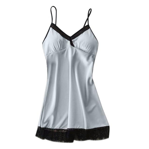 Women Sleepwear Lace Sexy Nightgown Trim Nightie Home Straps Dress Solid Satin Nightdress Ladies Underwear Babydoll Nightwear *B