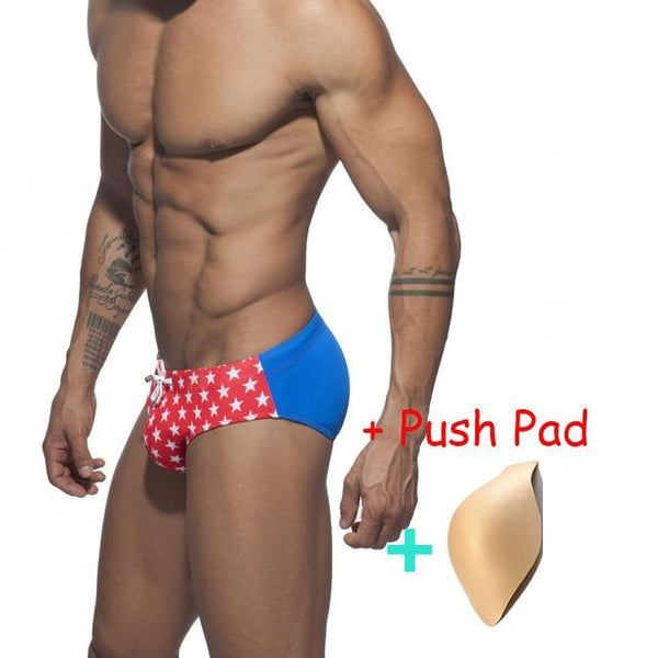 Swimwear Summer Man Swimming Trunk+Push Pad Briefs Star Low-Waist Sexy Man Swimwear Beach Bikini Men Swimsuits Quick Dry Bathing