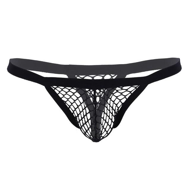 TiaoBug Low Rise Lingerie See Through Fishnet Bulge Pouch T-Back Thongs Bikini Briefs Men Hot Sexy Swimwear Underwear Underpants