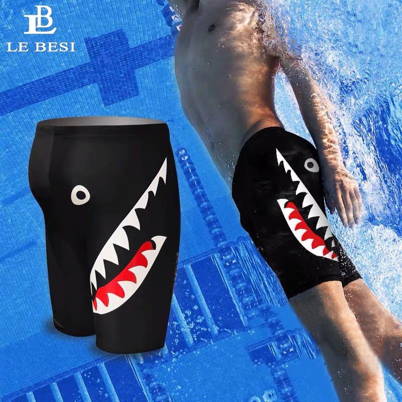 LEBESI 2019 New Waterproof Men's Swimming Trunks Print Shark Fifth Pants Swimsuit Plus Size Man Swimwear Surf Board Beachwear