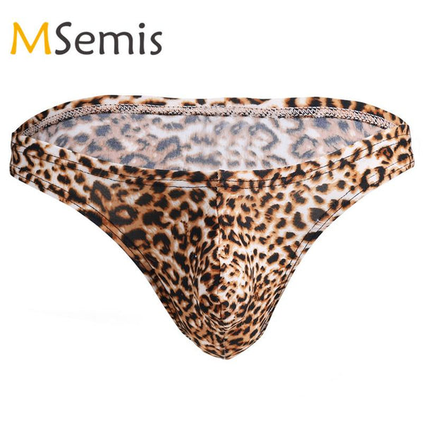Men Gay Swimwear Bikini Thong Gay Underwear Swimming Suit  Lingerie Underpants Leopard Print Briefs Shorts Male Panties Swimsuit