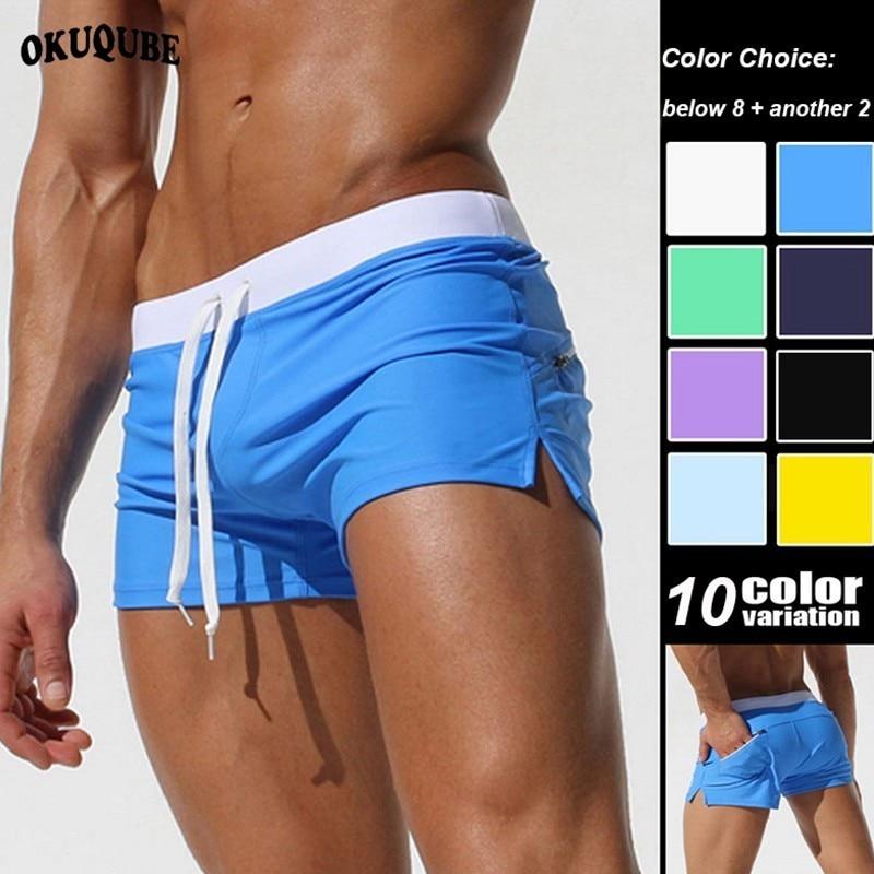 Men Swimsuit Blue Red Black White Gray Green Yellow Swimwear Man Drawstring Elastic Waistband Back Pocket Breathable Swim Briefs