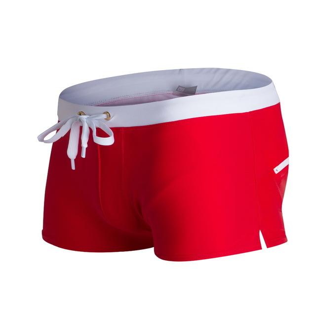 Men Swimsuit Blue Red Black White Gray Green Yellow Swimwear Man Drawstring Elastic Waistband Back Pocket Breathable Swim Briefs