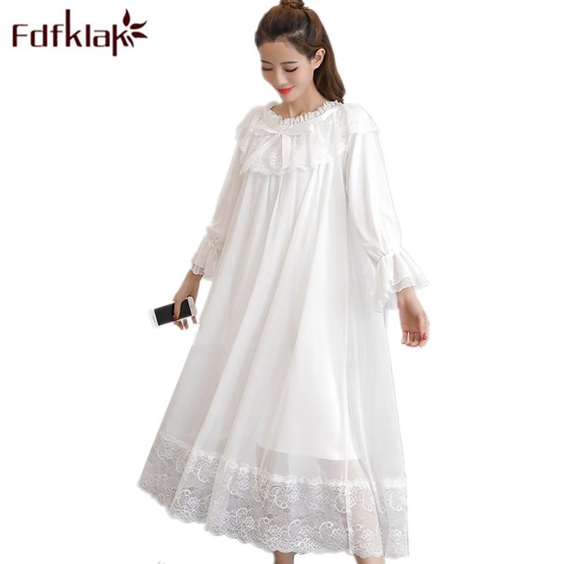 Summer 2019 New Sleeping Dress White/Pink Long Nighties For Women Cotton Nightgown Nightwear Sleepwear Night Dress Fdfklak