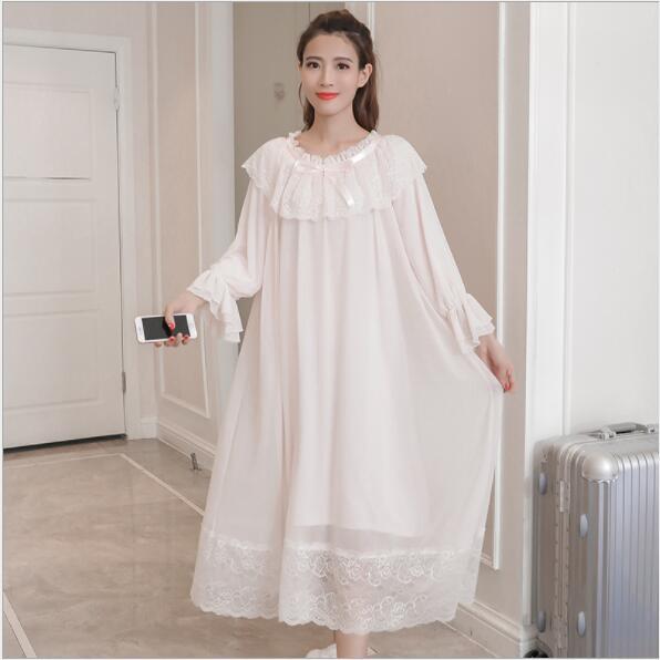 Summer 2019 New Sleeping Dress White/Pink Long Nighties For Women Cotton Nightgown Nightwear Sleepwear Night Dress Fdfklak