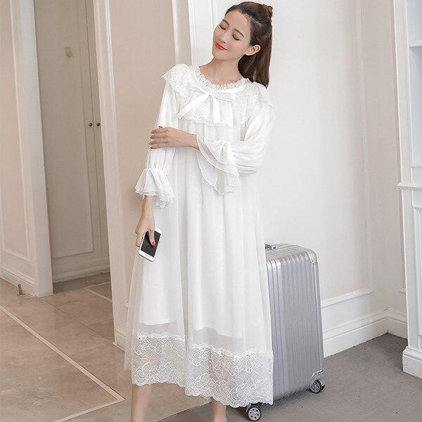 Summer 2019 New Sleeping Dress White/Pink Long Nighties For Women Cotton Nightgown Nightwear Sleepwear Night Dress Fdfklak