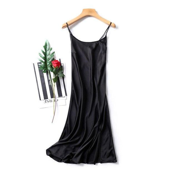 NEW Solid Silk Sexy Sleeveless Camis Split Night Dress 3 Color Fashion Elegant Knee-Length Nighty Slim Sleepwear Modis Nightgown