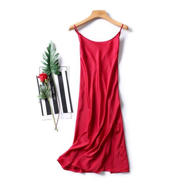 NEW Solid Silk Sexy Sleeveless Camis Split Night Dress 3 Color Fashion Elegant Knee-Length Nighty Slim Sleepwear Modis Nightgown