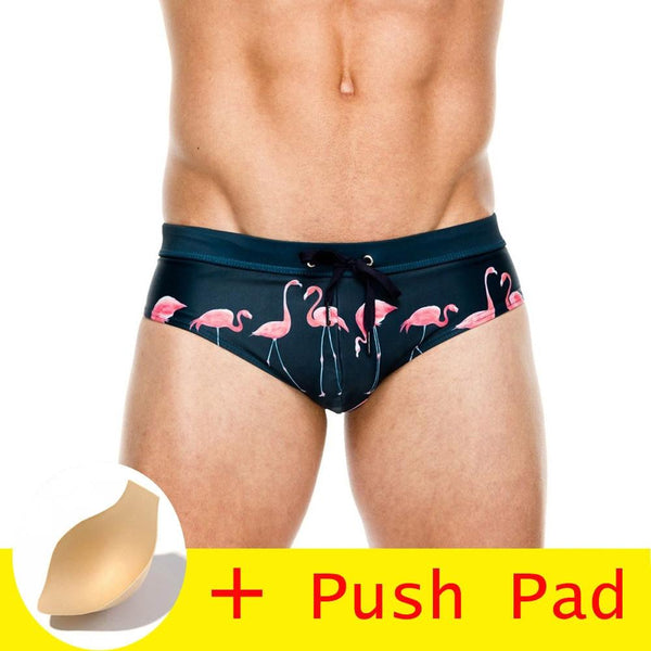 Flamingo Mens Swim Briefs With Pad Swimwear Men Sexy Swimming Trunks Sunga Swimsuit Beach Shorts Mayo De Praia Homens Maillot