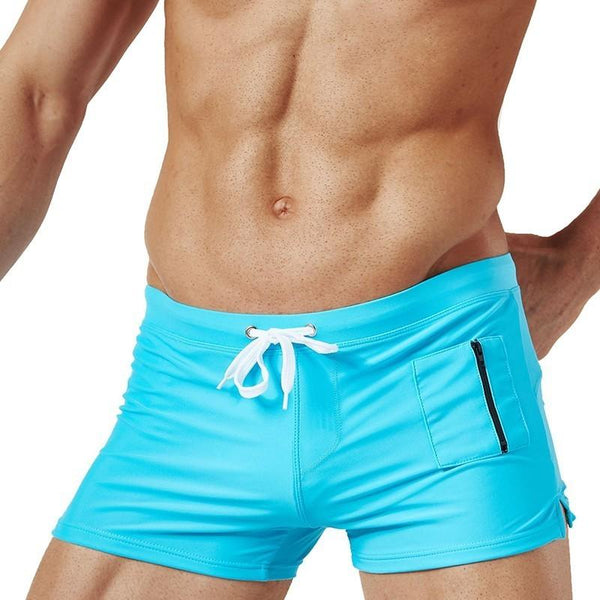 New Men's Swimming Trunks Sexy Swimsuit Solid Quick Dry Beach Shorts Pocket Elastic Hot Swimwear 2019 XXL Swimming Suit For Male