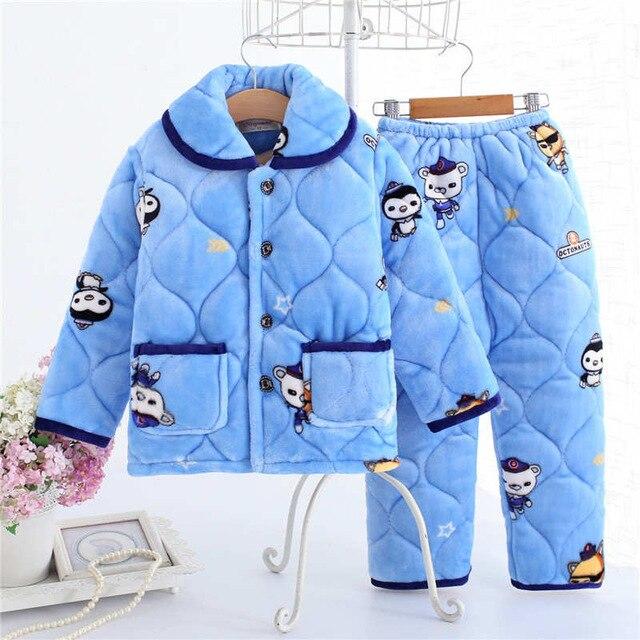 pijama infantil Kids clothes Winter Pajama sets Thicken Pijama set Baby Pajamas Children quilt flannel sleepwear Infant pajamas