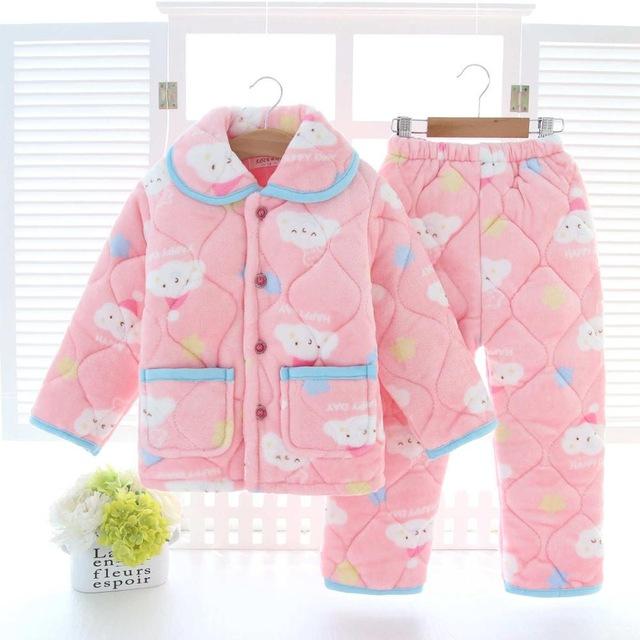pijama infantil Kids clothes Winter Pajama sets Thicken Pijama set Baby Pajamas Children quilt flannel sleepwear Infant pajamas