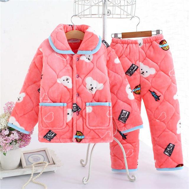 pijama infantil Kids clothes Winter Pajama sets Thicken Pijama set Baby Pajamas Children quilt flannel sleepwear Infant pajamas