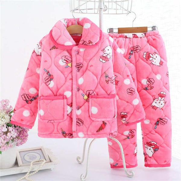 pijama infantil Kids clothes Winter Pajama sets Thicken Pijama set Baby Pajamas Children quilt flannel sleepwear Infant pajamas