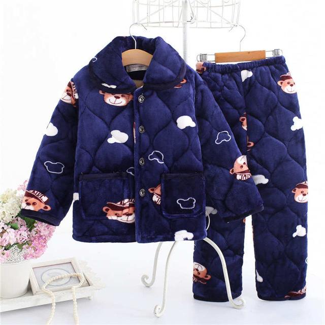 pijama infantil Kids clothes Winter Pajama sets Thicken Pijama set Baby Pajamas Children quilt flannel sleepwear Infant pajamas