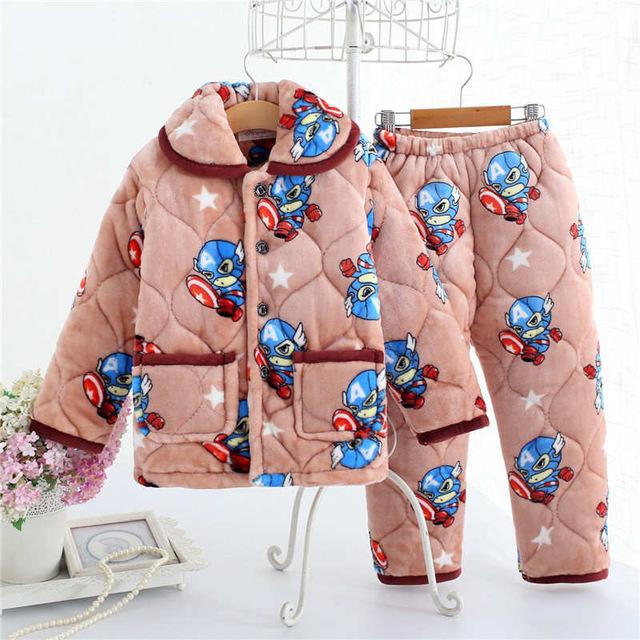 pijama infantil Kids clothes Winter Pajama sets Thicken Pijama set Baby Pajamas Children quilt flannel sleepwear Infant pajamas