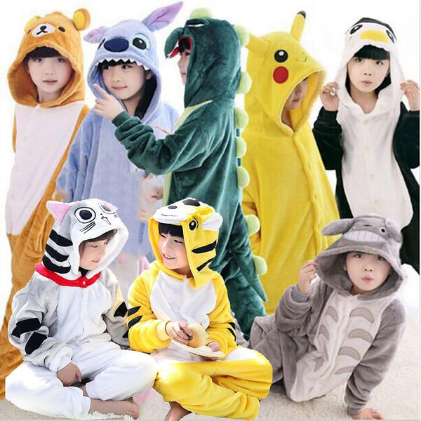 Children's Pajamas for Boys Girls Unicorn Pajamas Flannel Kids Stich Pijamas Set Animal Sleepwear Winter Onesies Kigurumi  4-12