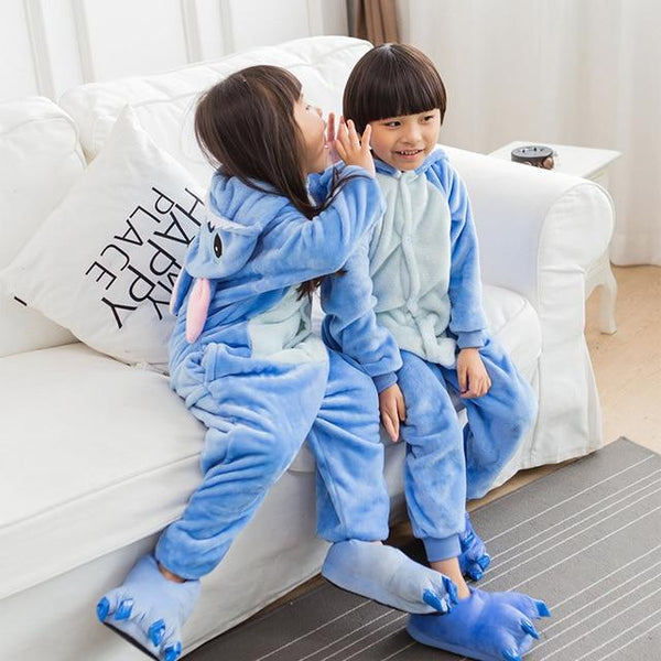 Children's Pajamas for Boys Girls Unicorn Pajamas Flannel Kids Stich Pijamas Set Animal Sleepwear Winter Onesies Kigurumi  4-12