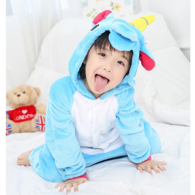 Children's Pajamas for Boys Girls Unicorn Pajamas Flannel Kids Stich Pijamas Set Animal Sleepwear Winter Onesies Kigurumi  4-12