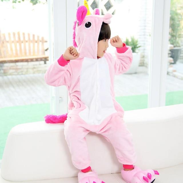 Children's Pajamas for Boys Girls Unicorn Pajamas Flannel Kids Stich Pijamas Set Animal Sleepwear Winter Onesies Kigurumi  4-12
