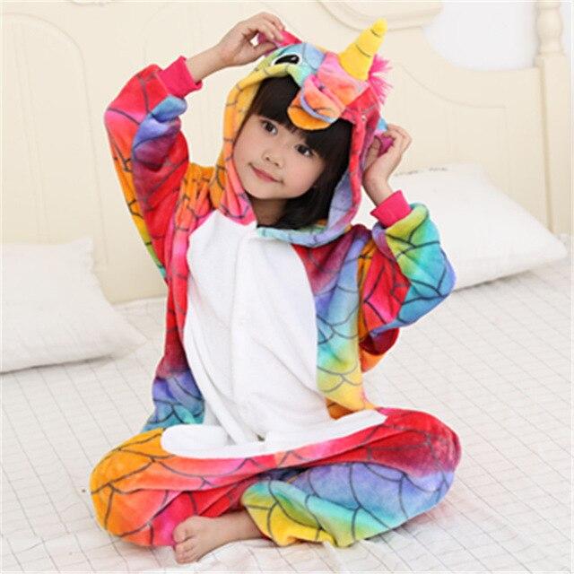 Flannel Children kigurumi Pajamas Set Winter Hooded Animal Unicorn Pikachu Stitch Kids Pajamas For Boys Girls Sleepwear Onesies