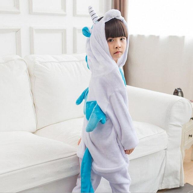 Flannel Children kigurumi Pajamas Set Winter Hooded Animal Unicorn Pikachu Stitch Kids Pajamas For Boys Girls Sleepwear Onesies