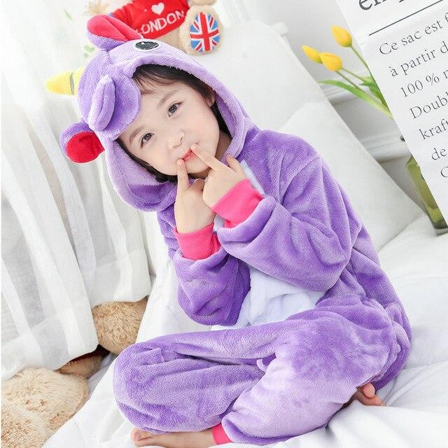 Flannel Children kigurumi Pajamas Set Winter Hooded Animal Unicorn Pikachu Stitch Kids Pajamas For Boys Girls Sleepwear Onesies